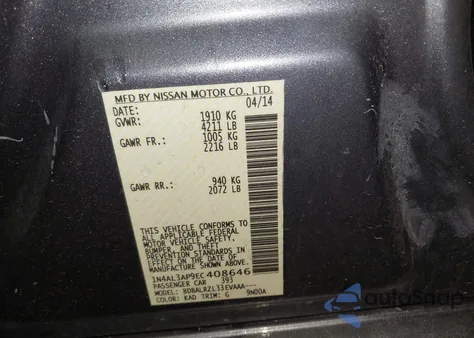 2014 Nissan Altima 2.5/2.5 S/2.5 Sl/2.5 Sv z USA, uszkodzony, nr VIN 1N4AL3AP9EC408646